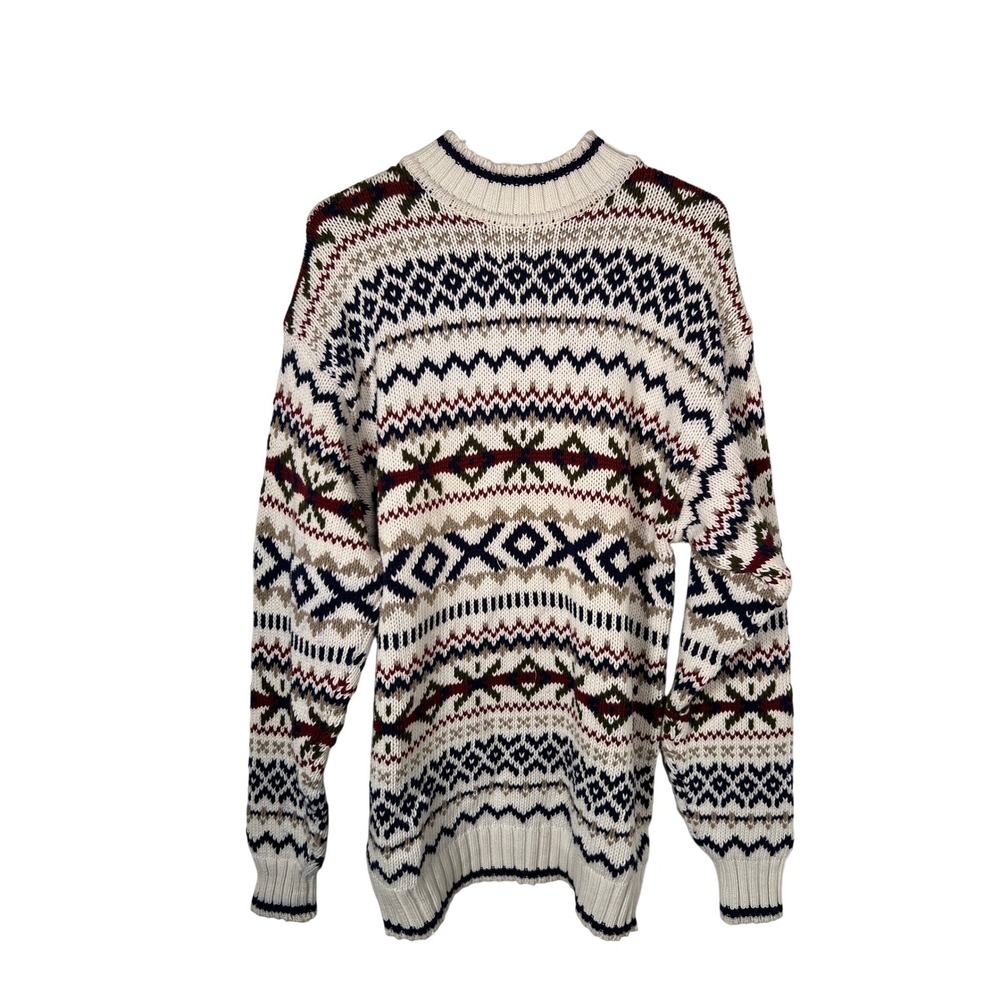 Vintage Cream‎ Fair Isle Knit Cotton Sweater Willow Ridge Cottagecore Crewneck M